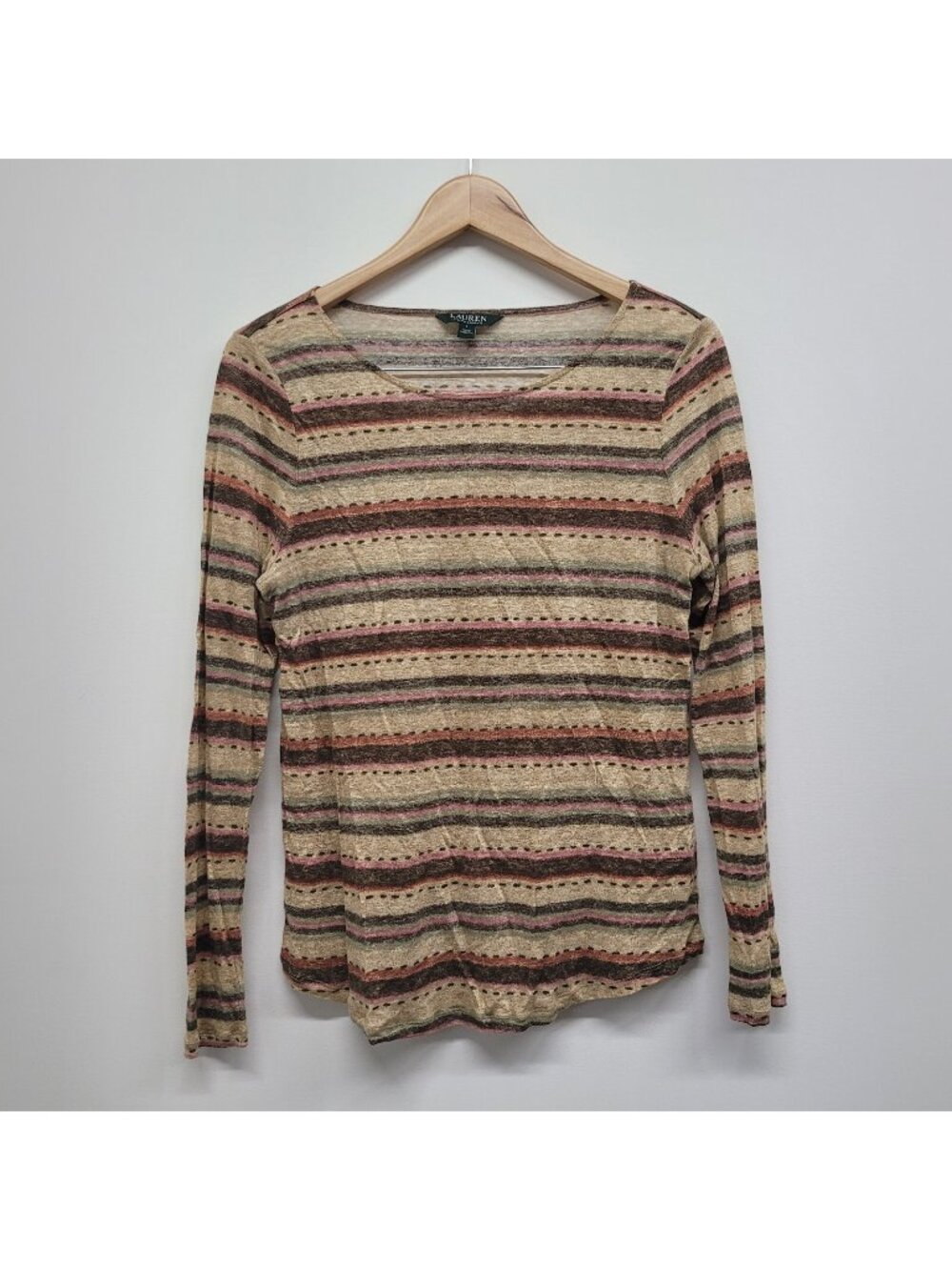 Lauren Ralph Lauren Linen Top Long Sleeve Semi Sheer Sz L Boho Western Cabincore